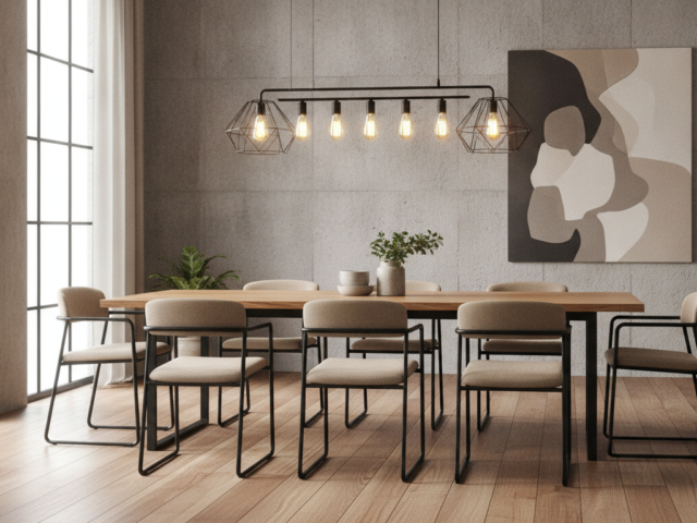Déco salle à manger moderne : table, lumière, matières